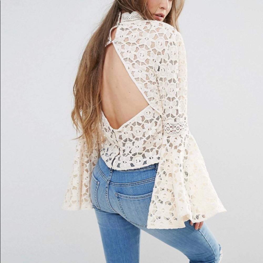 Free People High Neck Ecru Lace Top